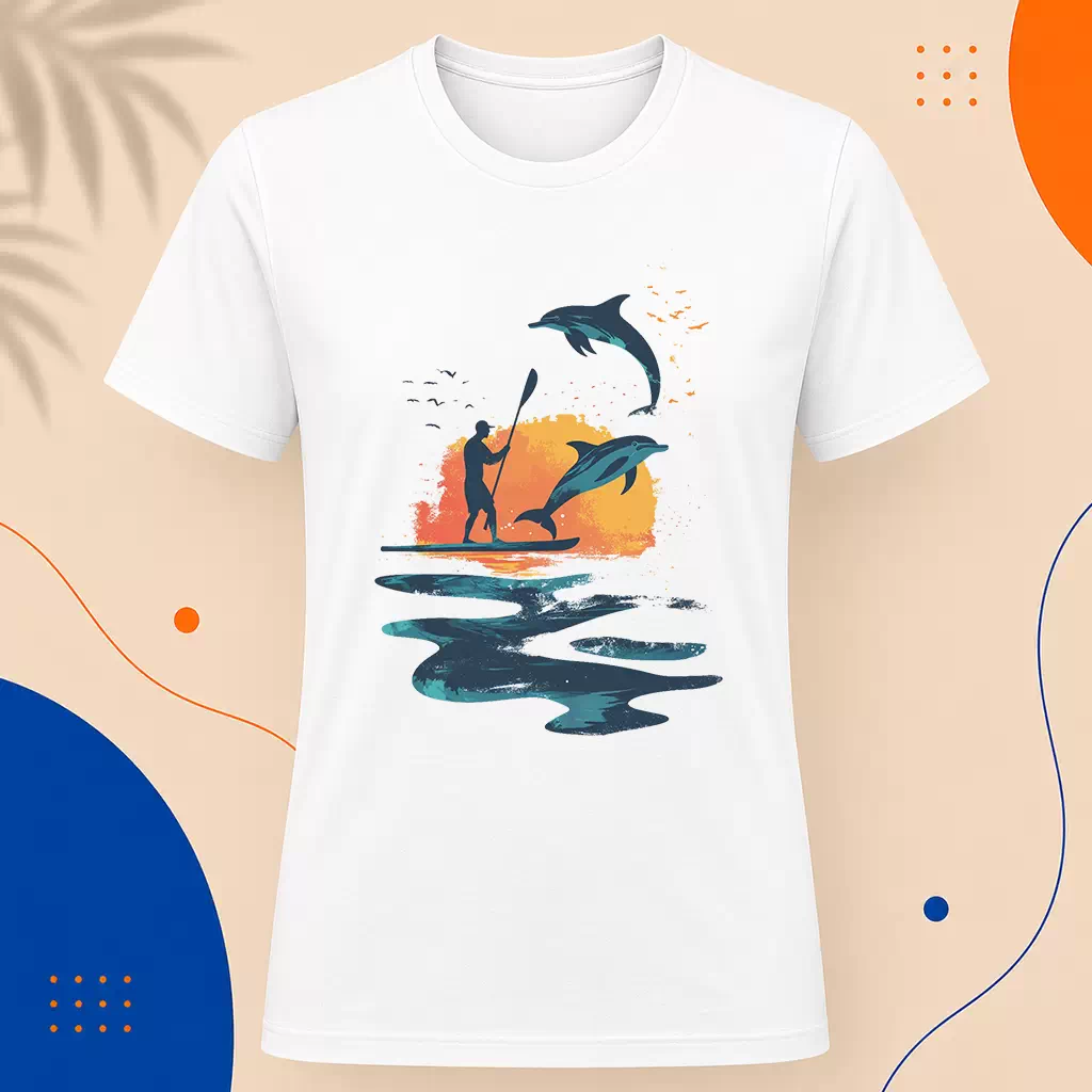 Pánské tričko - Paddleboard s delfíny - Svobodná příroda